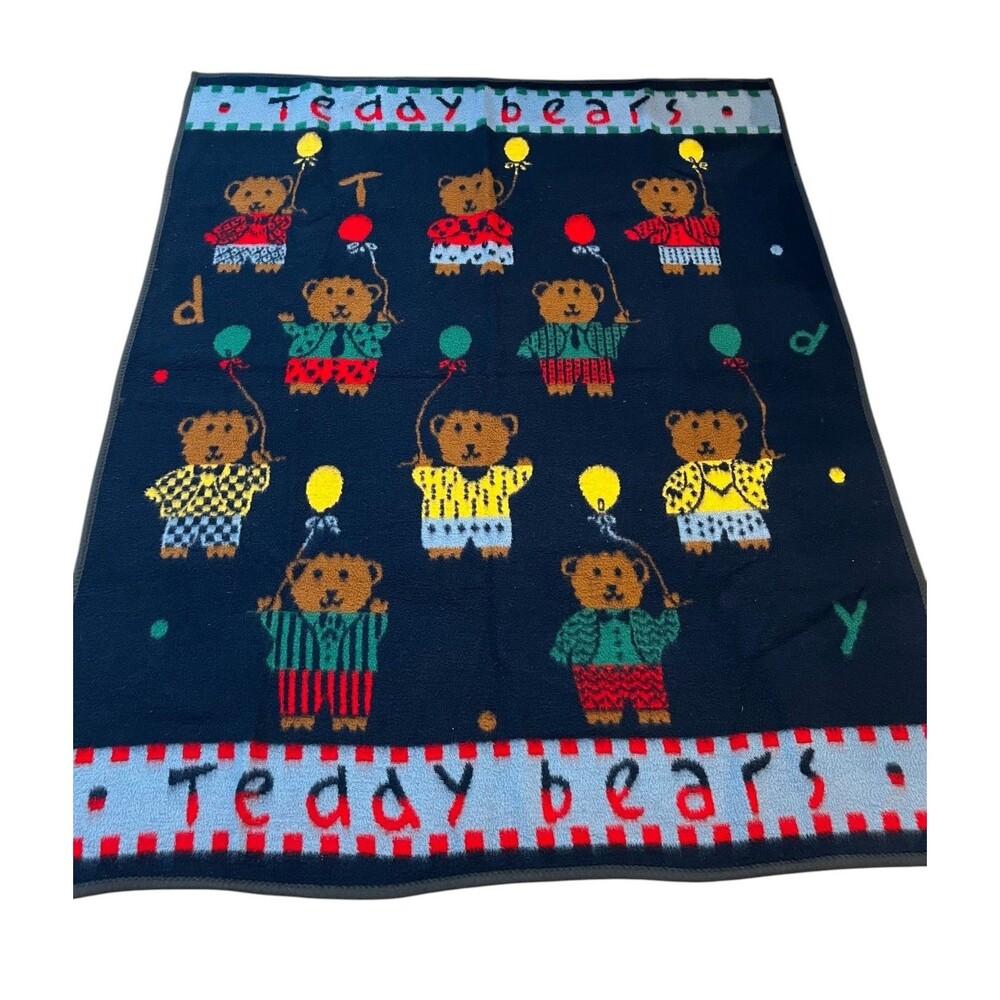 1989 Crown Crafts Balloon Bears High Pile Vuteks Blanket  60 x 80  Yugoslavia